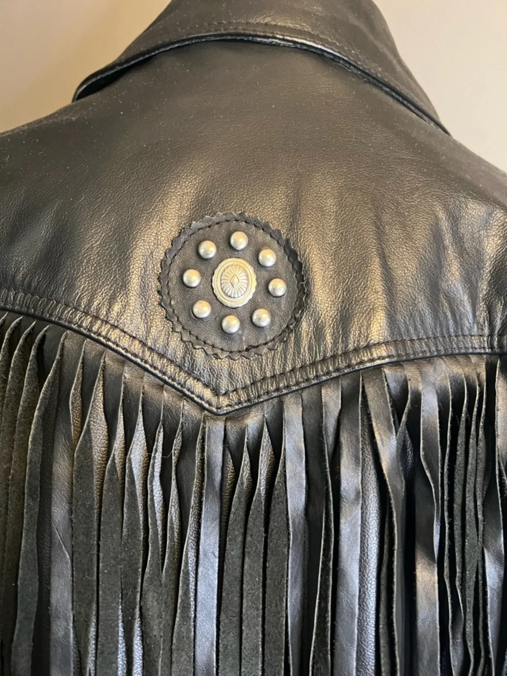 Bristol Golden Crown Black Leather Fringe Western/Biker Jacket. Size M. EUC - Picture 4 of 16